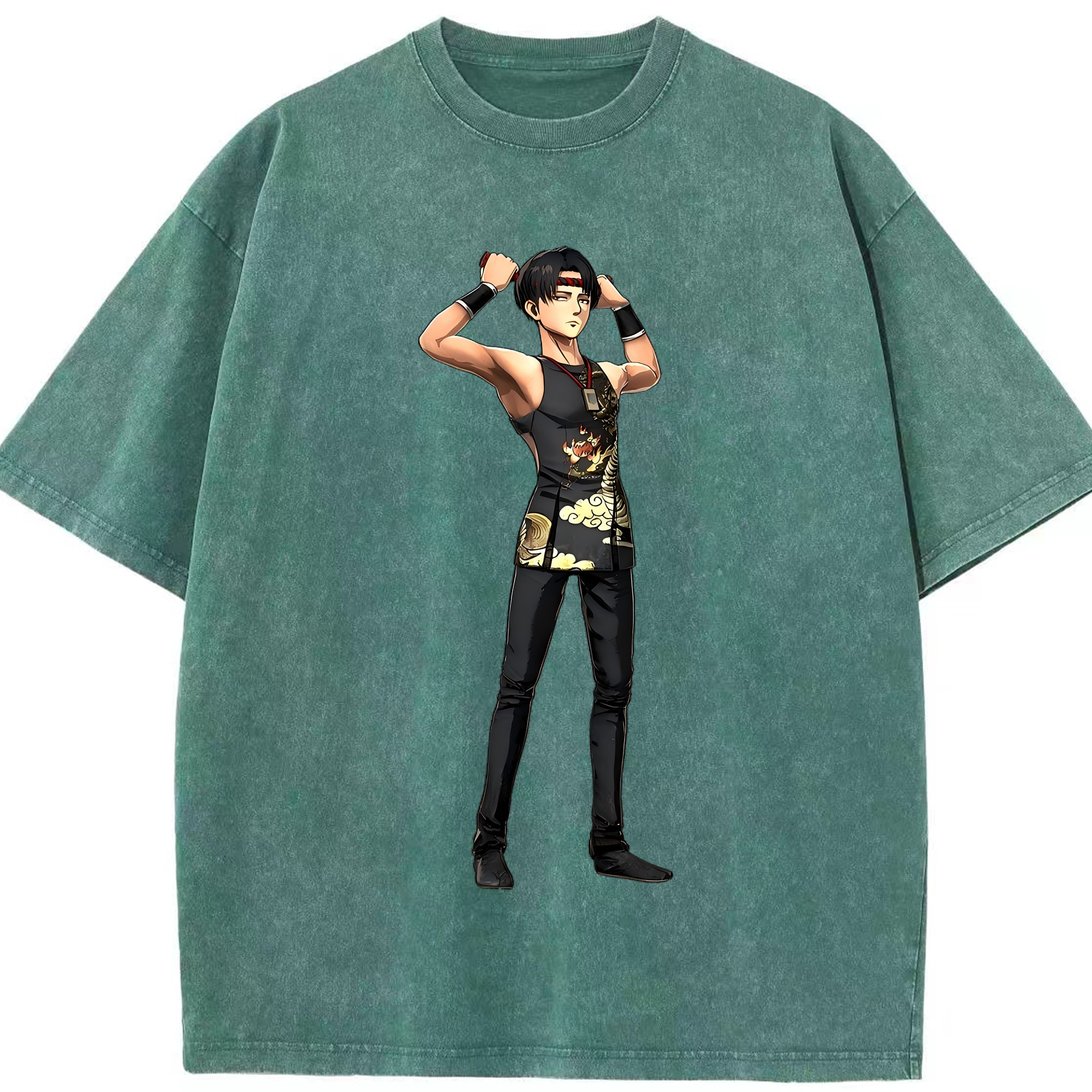 （画像用） 進撃の巨人 リヴァイ·アッカーマン Attack on Titan Levi Ackerman 綿100% ヴィンテージ風 半袖Tシャツ（フロントプリント）